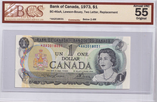 Canada 1973 $1 One Dollar Replacement Banknote Lawson - Bouey BCS AU-55