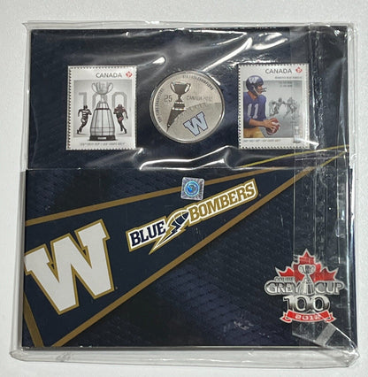 2012 'Winnipeg Blue Bombers' CFL Colorized 25-Cent Coin & Stamp Set Mint Sealed