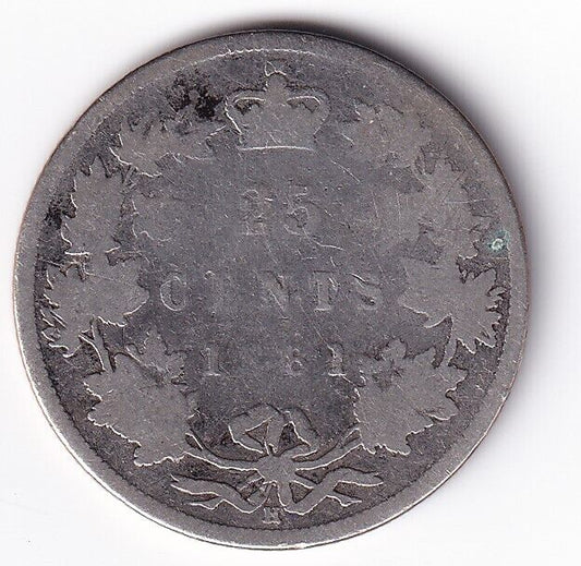 Canada 1881 25 Twenty Five Cent Silver Coin Queen Victoria .925 Silver