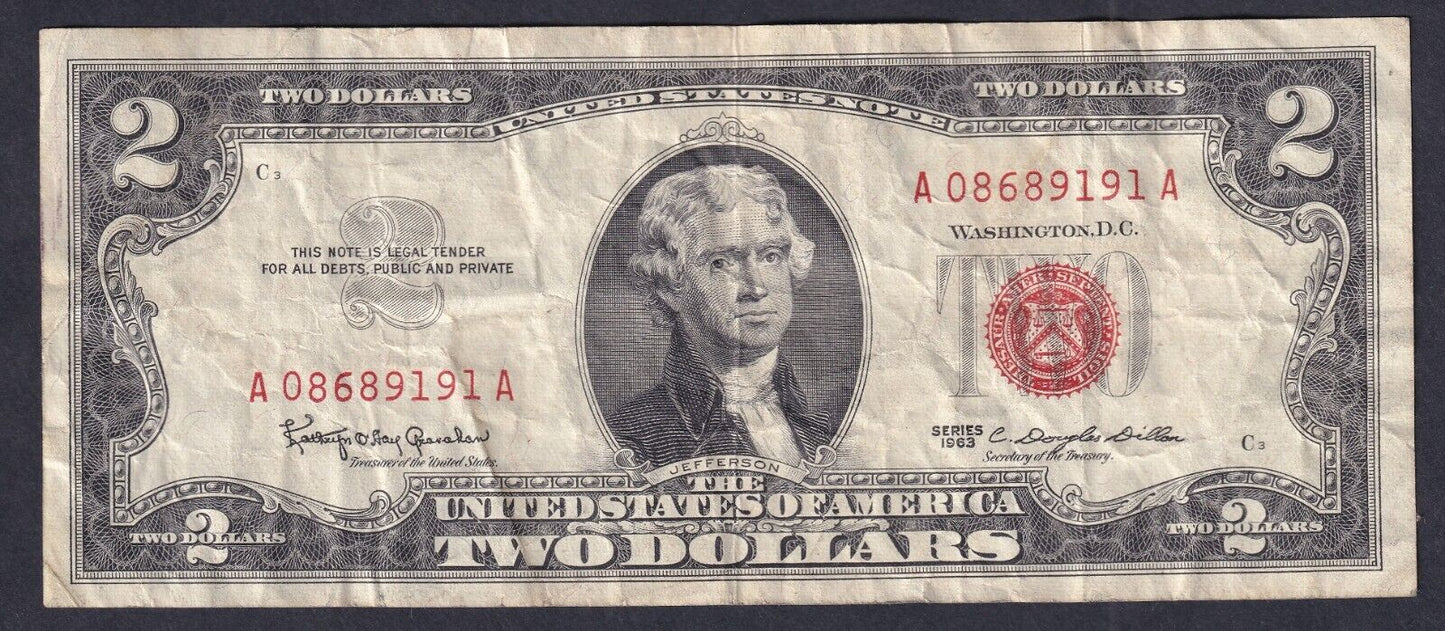 United States Series 1963 $2 Banknote Red Seal