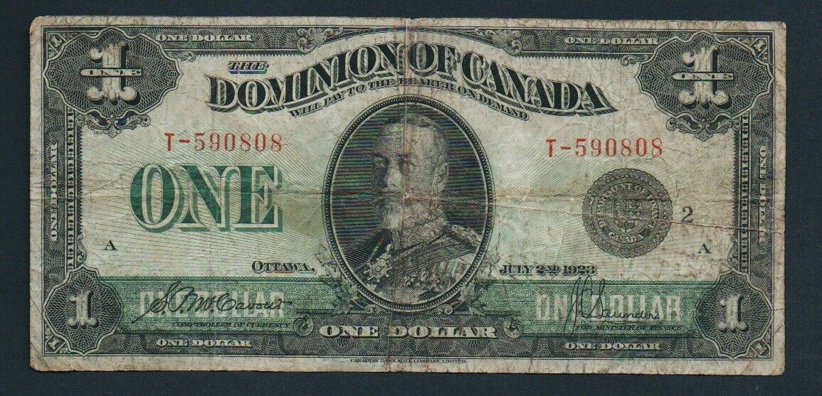 1923 Dominion of Canada $1 Note McCavour/Saunders DC-25f Black Seal