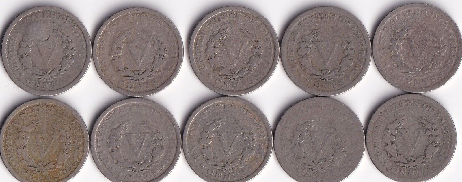 USA 1911 5c Liberty Head Nickel Lot Of Ten Harder Date