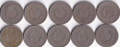 USA 1911 5c Liberty Head Nickel Lot Of Ten Harder Date