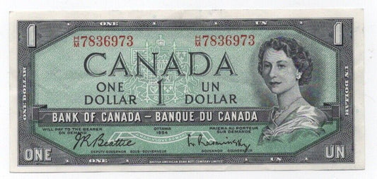 1954 $1 Canada Beattie/ Rasminsky H/M Prefix Low Print Changeover Run XF/AU