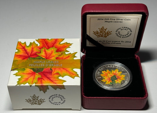 2014 Canada $20 Maple Leaves Glow-in-the-Dark Fine Silver Coin - Complete