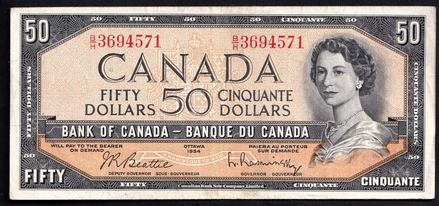 Canada 1954 $50 Fifty Dollar Banknote Beattie - Rasminsky B/H 3694571