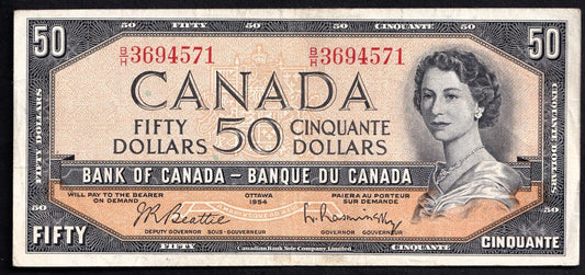 Canada 1954 $50 Fifty Dollar Banknote Beattie - Rasminsky B/H 3694571