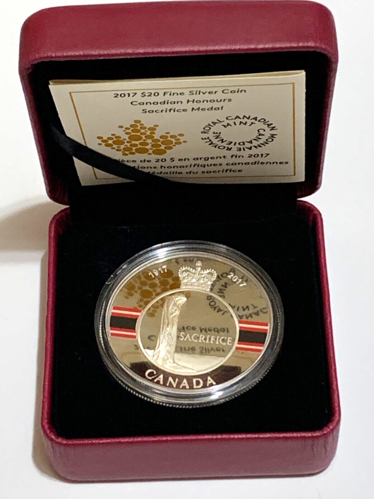 2017 Canada 1 oz. Pure Silver Coloured Coin - Canadian Honours: Sacrifice Medal 