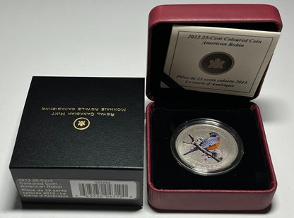 2013 Canada 25 Cents Coin - American Robin - Coloured Coin With Box + COA