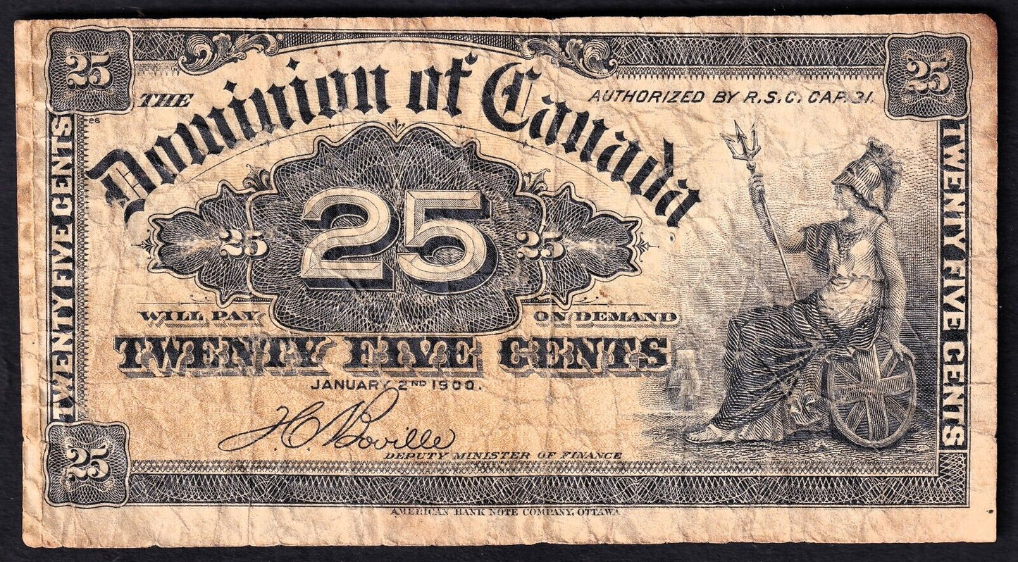 1900 Dominion of Canada 25c Shinplaster Note Bouville