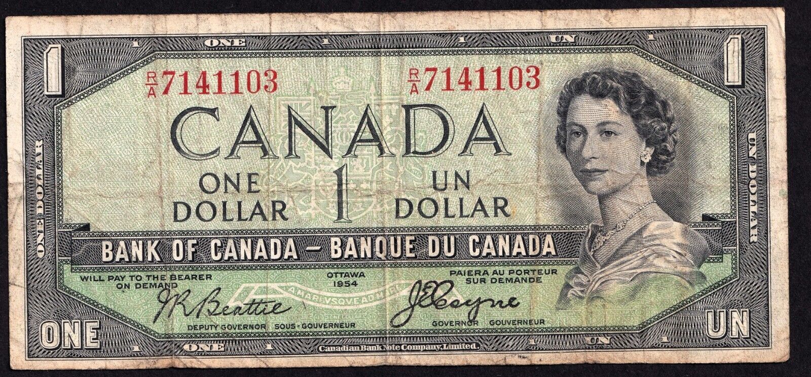 Canada 1954 $1 One Dollar Devils Face Banknote Beattie - Coyne R/A 7141103