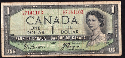 Canada 1954 $1 One Dollar Devils Face Banknote Beattie - Coyne R/A 7141103