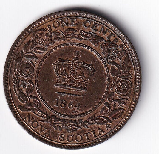 1864 Canada Nova Scotia Large Cent Absolutely Beautiful With Shiny Details AU+