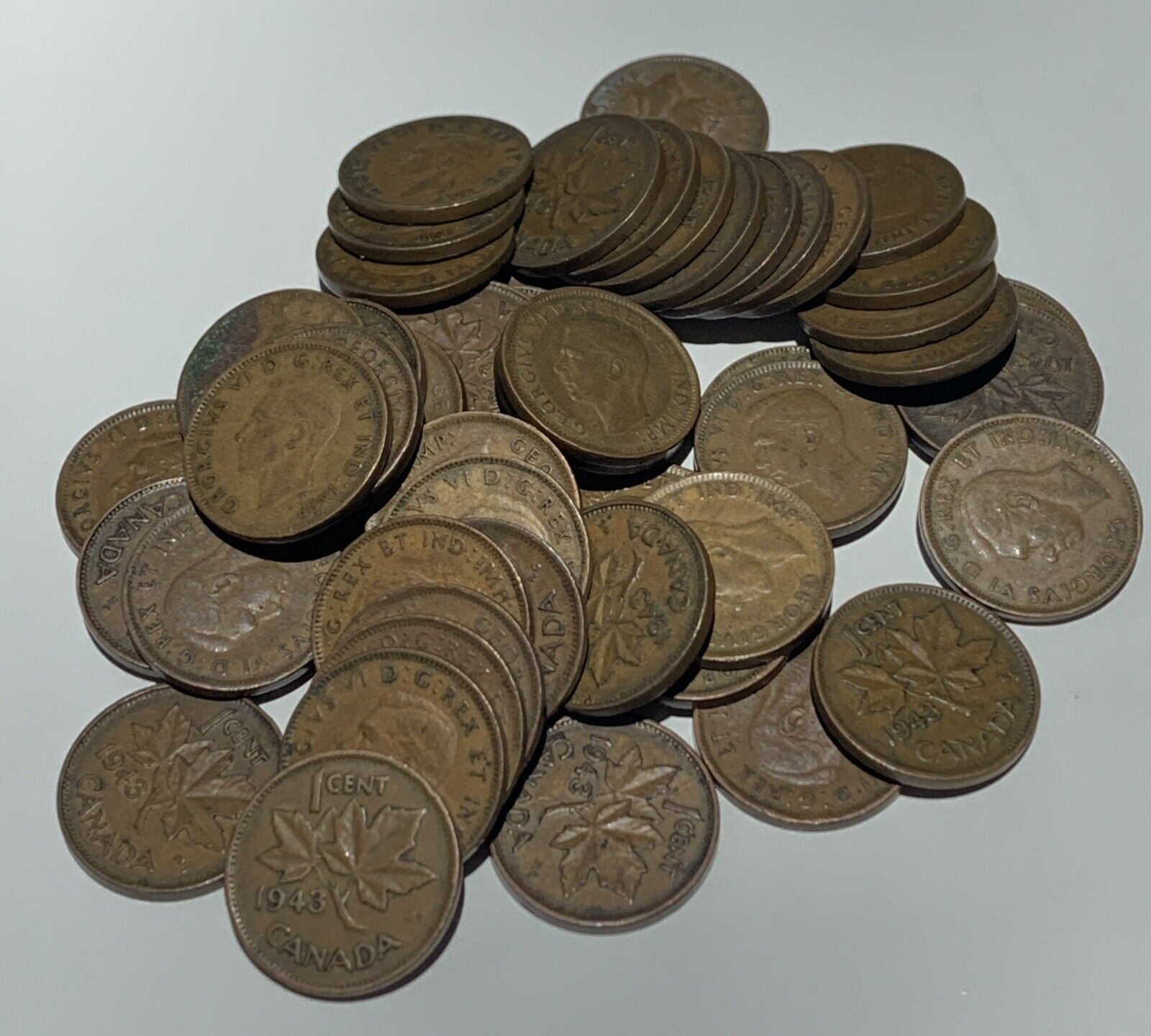 Roll of 1943 Canada King George VI Small Cents Coins 50 Pennies