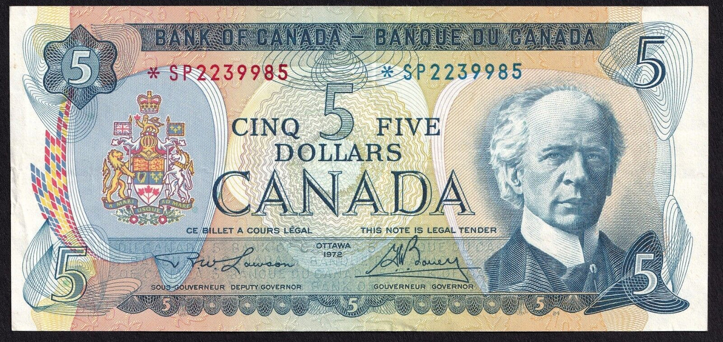 Canada 1972 $5 Five Dollar Banknote Lawson - Bouey Replacement *SP 2239985