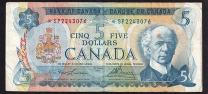 Canada 1972 $5 Five Dollar Banknote Lawson - Bouey Replacement *SP 2243076