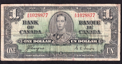 Canada 1937 $1 One Dollar Banknote Coyne - Towers A/N 1028877