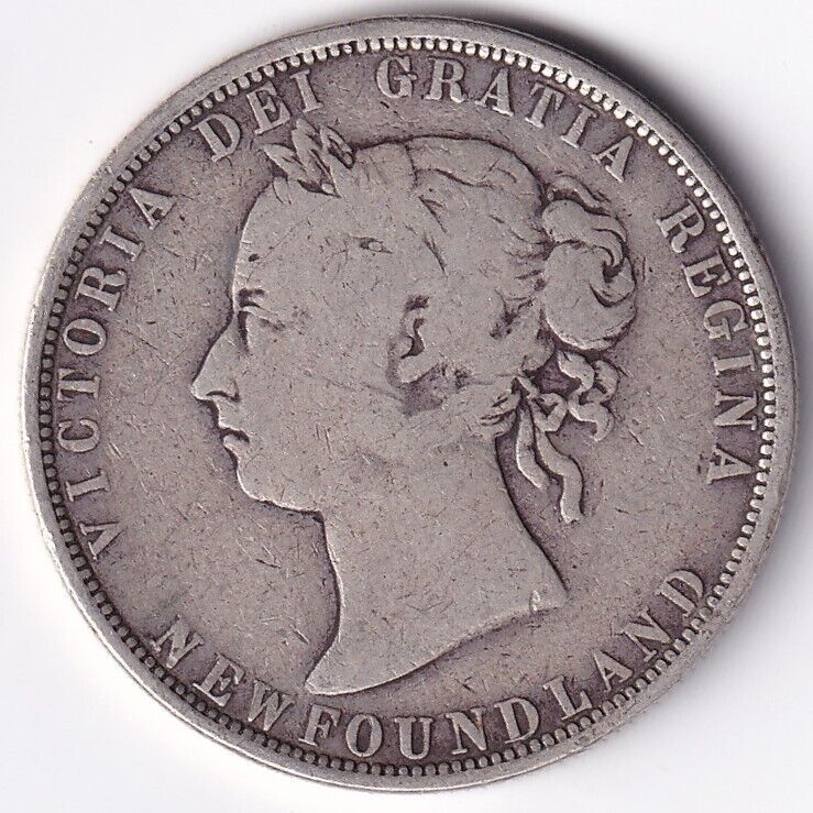 Newfoundland 1882 50 Cent Queen Victoria .925 Silver Coin - G-VG NFLD