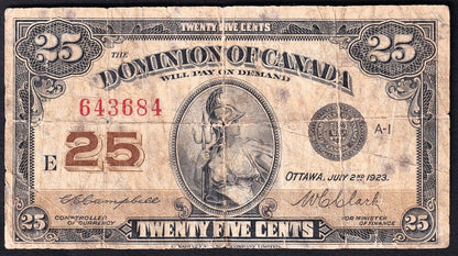 Dominion Of Canada 1923 25 Cent Shinplaster Campbell - Clark 643684