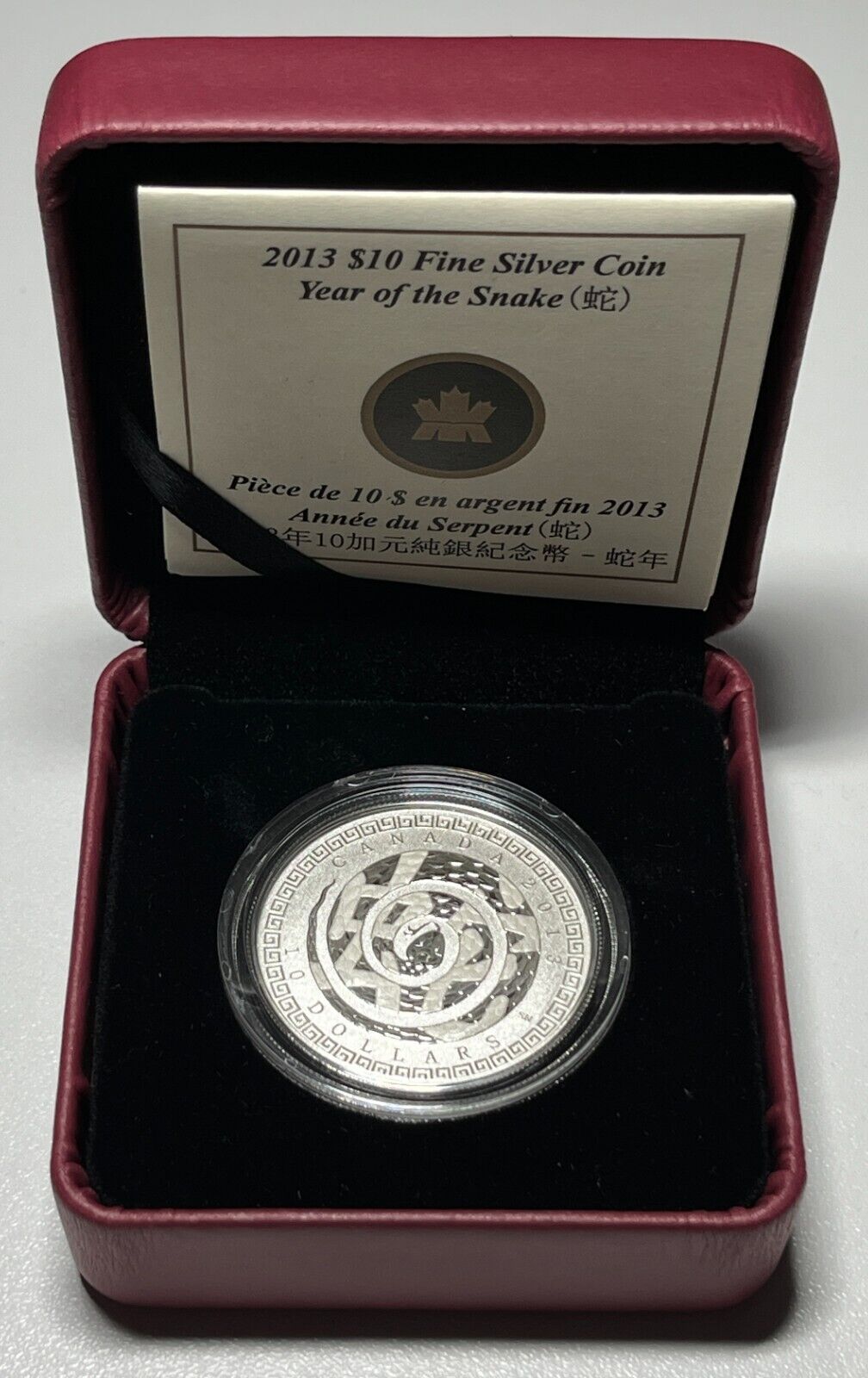 Canada 2013 $10 Year of the Snake 1/2 oz. Pure Silver Specimen Coin & COA