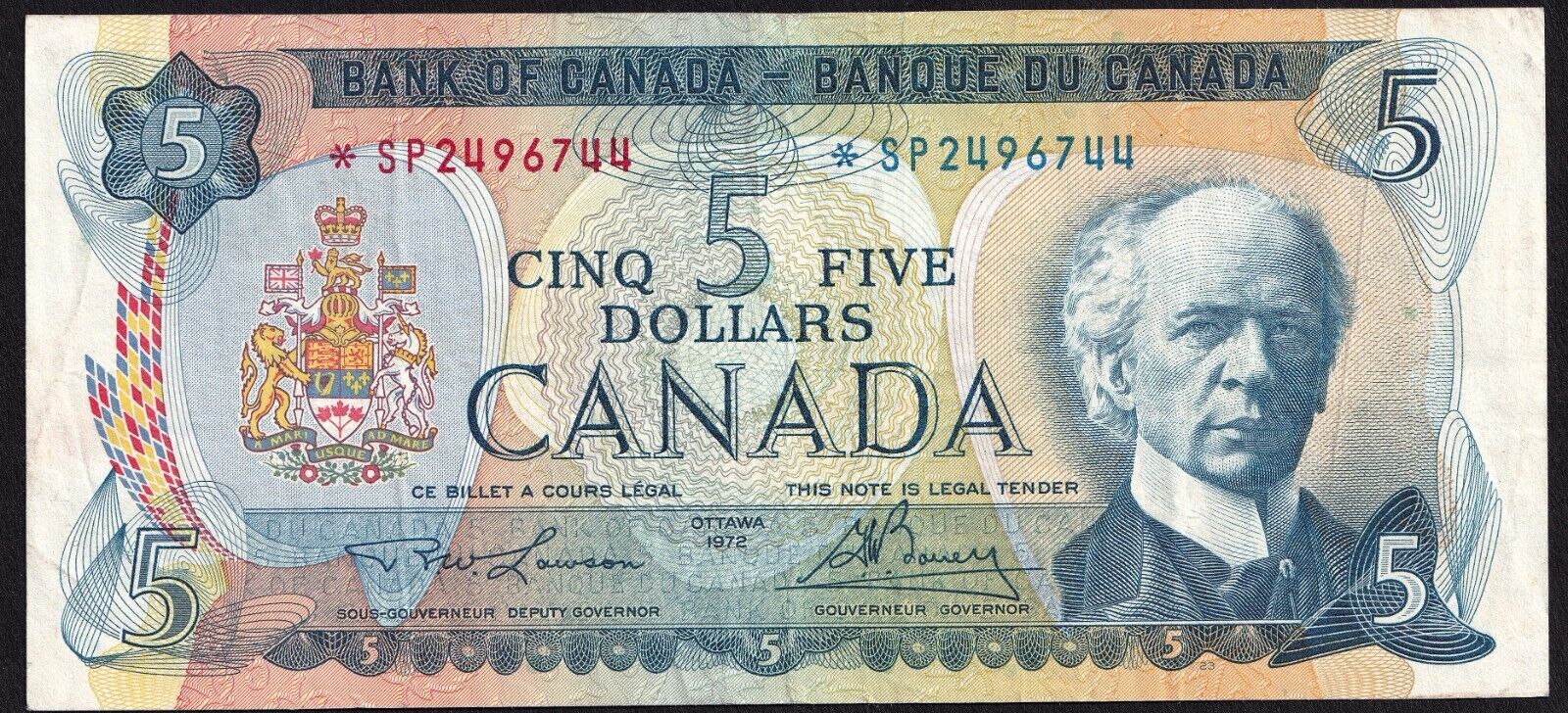 Canada 1972 $5 Five Dollar Banknote Lawson - Bouey Replacement *SP 2496744