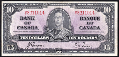 Canada 1937 $10 Ten Dollar Banknote Coyne - Towers D/T 8211914