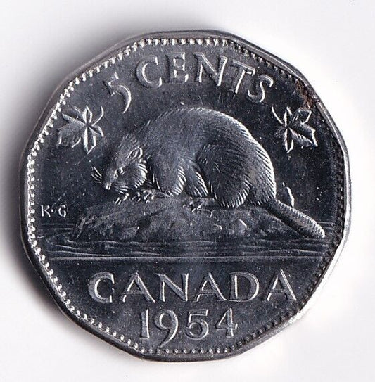 Canada 1954 Five Cent Nickel Queen Elizabeth II Good Details 