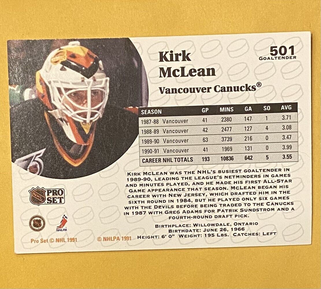 X3 1991-92 Pro Set Kirk McLean #501