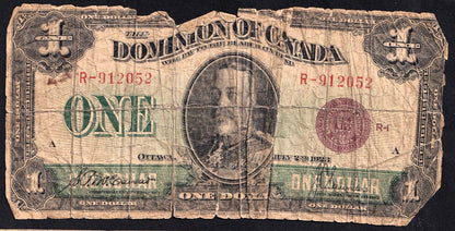 Dominion Of Canada 1923 $1 One Dollar Banknote McCavour - Saunders Bronze Seal