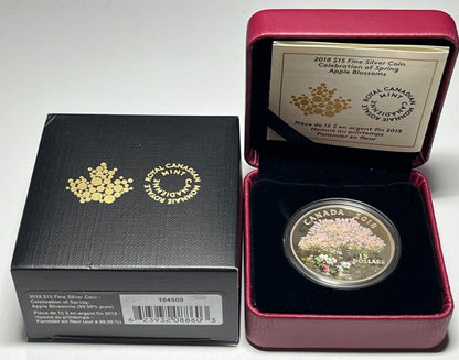 CANADA 2018 $15 Celebration of Spring Apple Blossoms Coloured - Pure Silver Coin