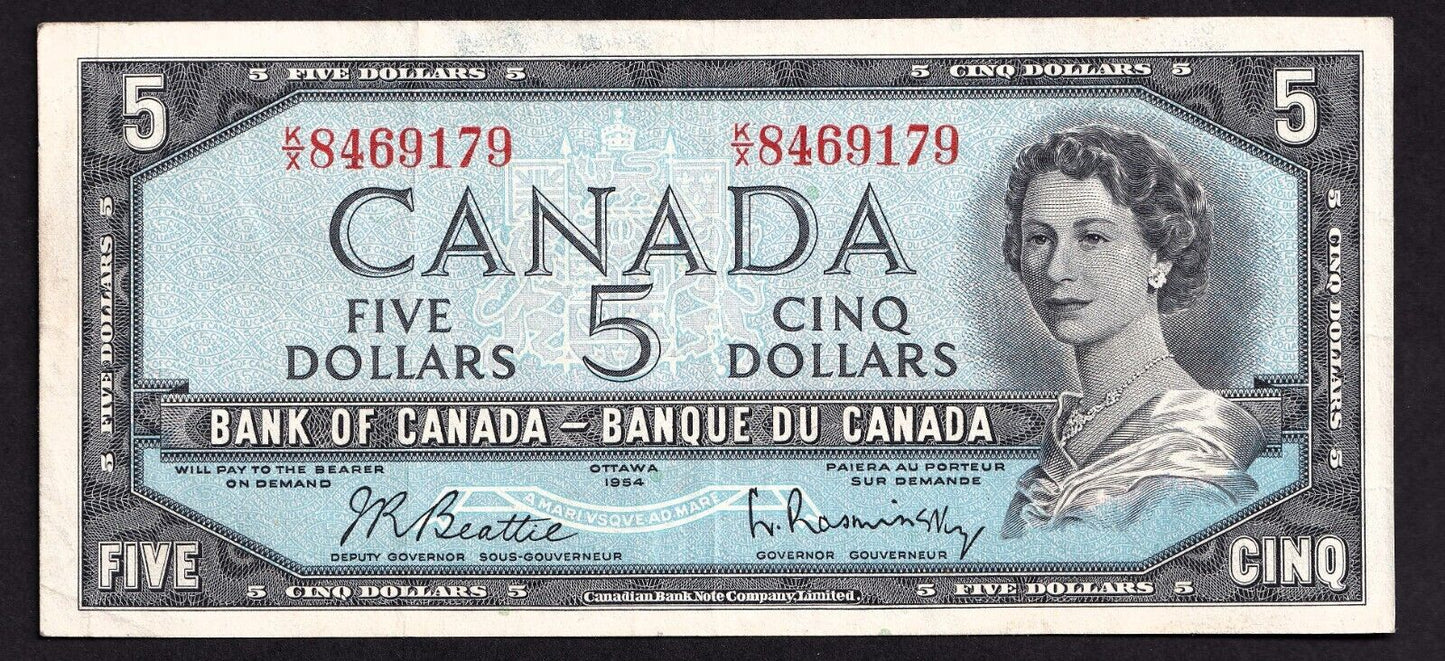 Canada 1954 $5 Five Dollar Banknote Beattie - Rasminsky Nice Colour K/X 8469179