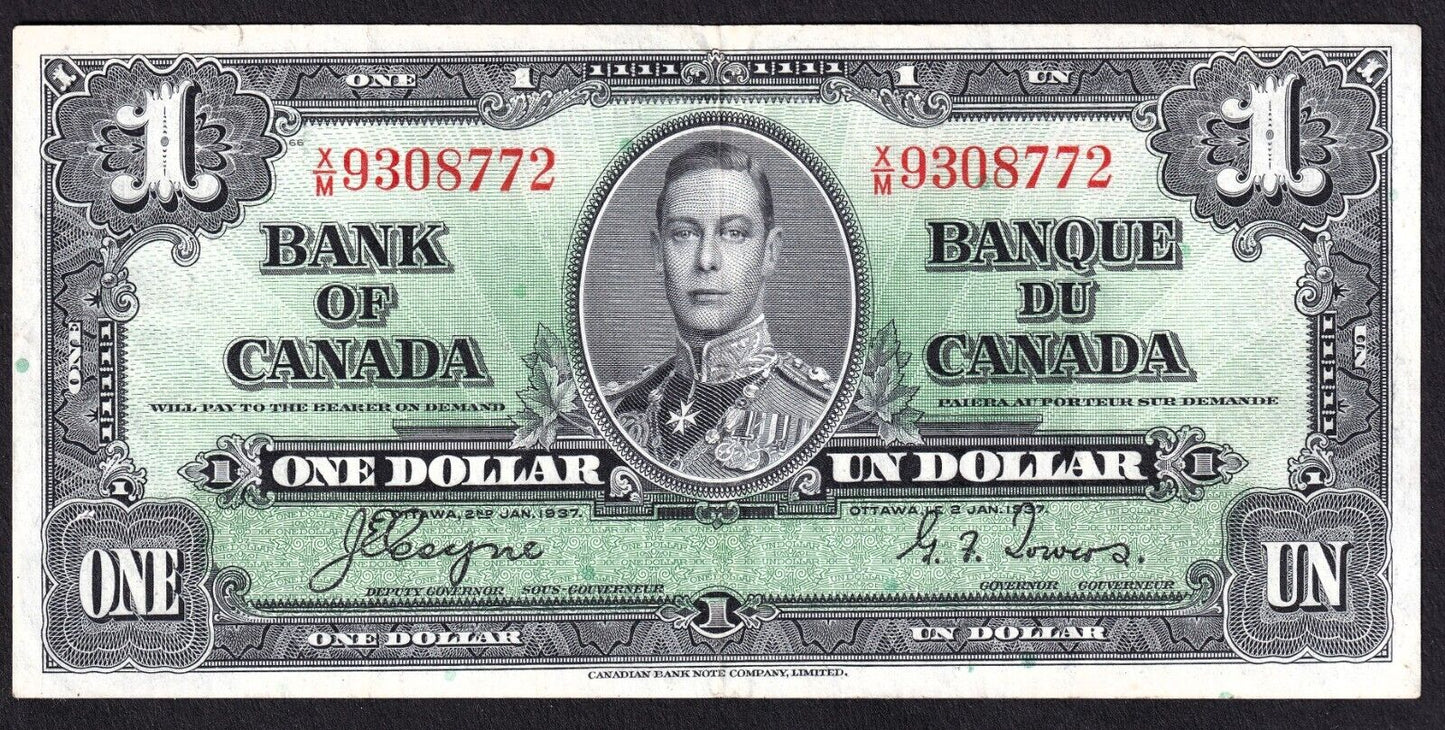 Canada 1937 $1 One Dollar Banknote Coyne - Towers X/M 9308772