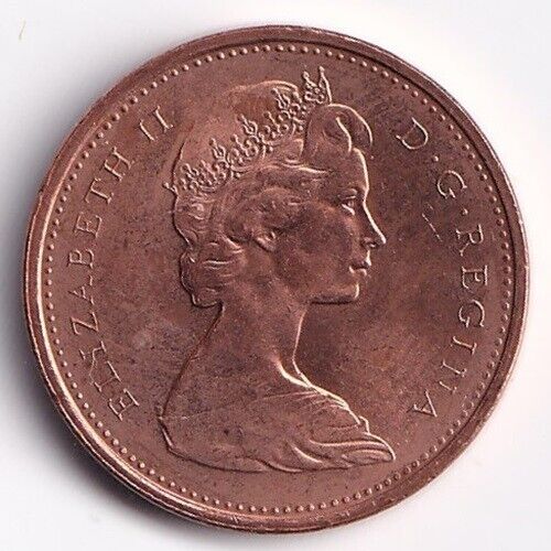 1967 Canada 1 One Cent Queen Elizabeth II Penny Double Legend