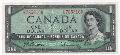 1954 $1 Canada Beattie/ Rasminsky H/M Prefix Low Print Changeover Run XF/AU