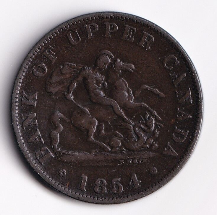 Bank Of Upper Canada 1854 Half Penny Dragonslayer Token PC-5C1 BR-720 #2