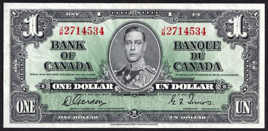 Canada 1937 $1 One Dollar Banknote Gordon - Towers J/M 2714534