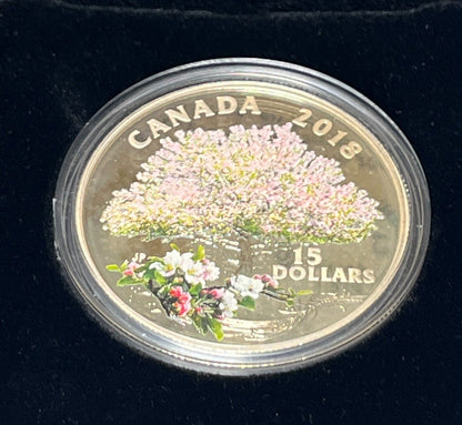 CANADA 2018 $15 Celebration of Spring Apple Blossoms Coloured - Pure Silver Coin