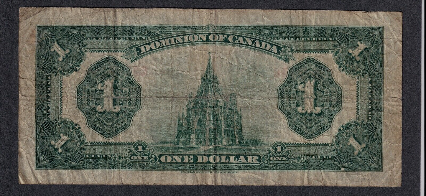 1923 Dominion of Canada $1 One Dollar Note Green Seal DC-25j Nice Grade