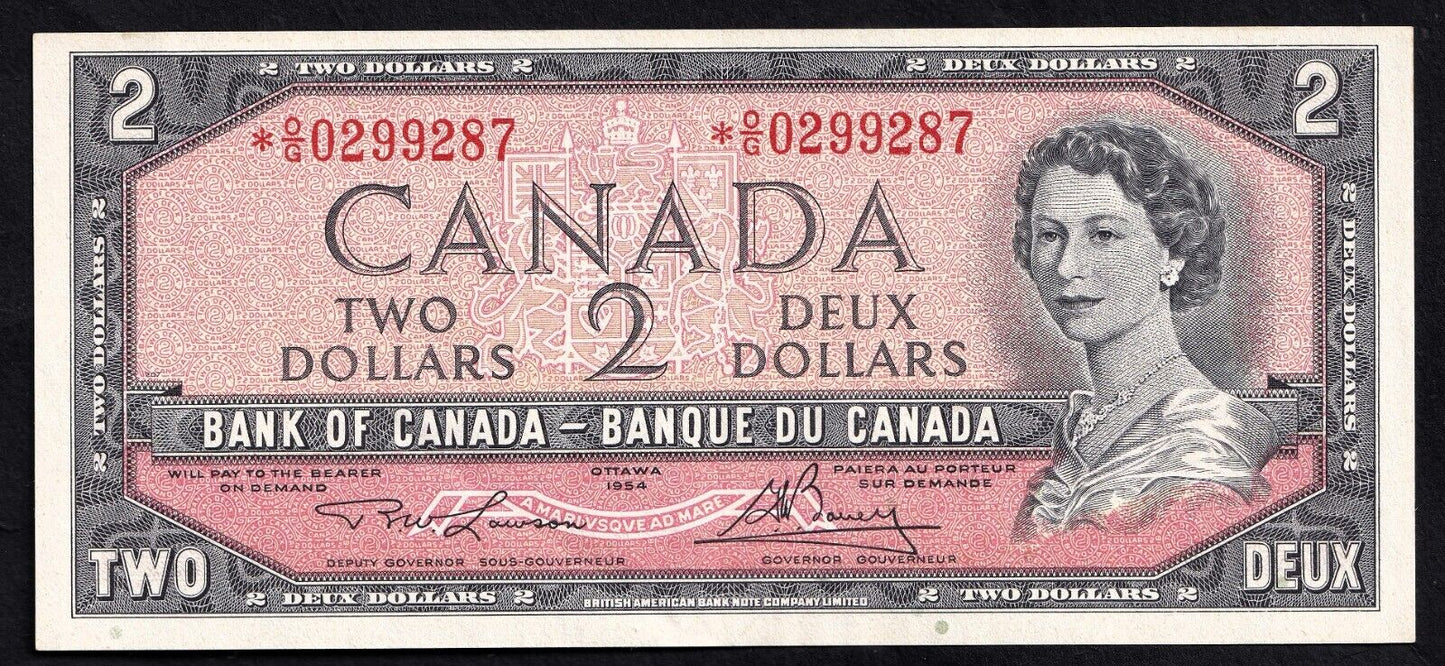 Canada 1954 $2 Two Dollar Replacement Banknote Lawson - Bouey *O/G 0299287