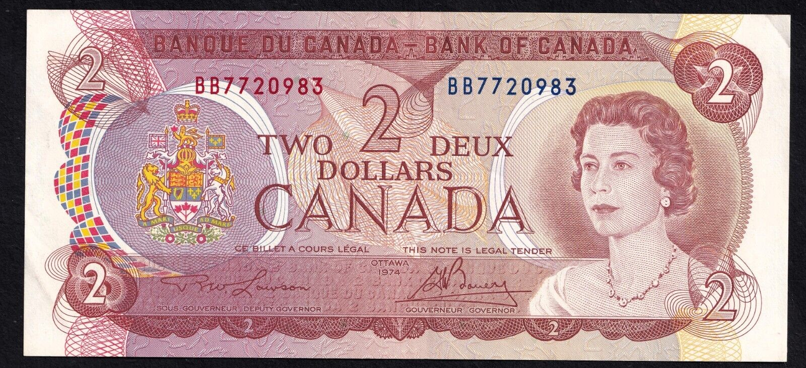 Canada 1974 $2 Two Dollar Banknote Lawson - Bouey BB 7720983 Test Note