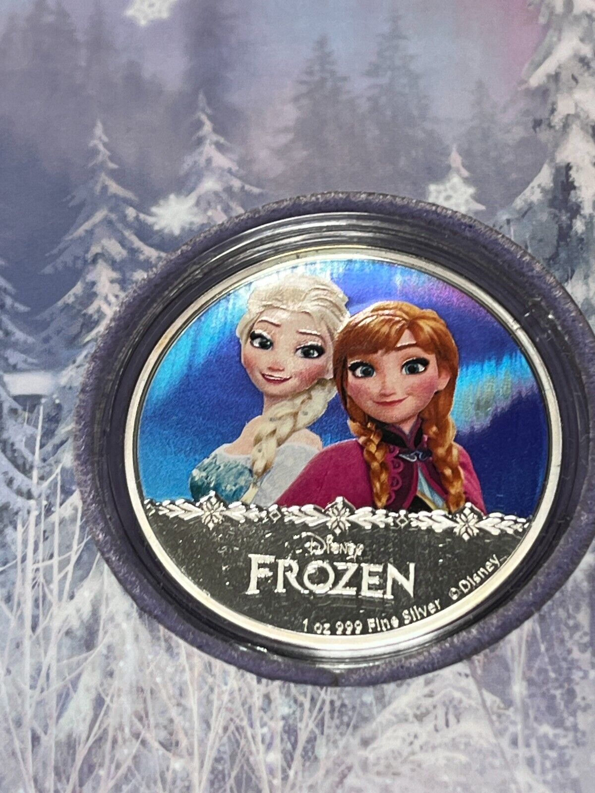 2016 Niue 1 Oz Silver Colorized Coin Disney Frozen Elsa & Anna W Box And COA