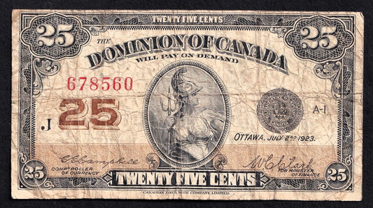 1923 Dominion of Canada 25c Shinplaster Note Campbell - Clark 678560