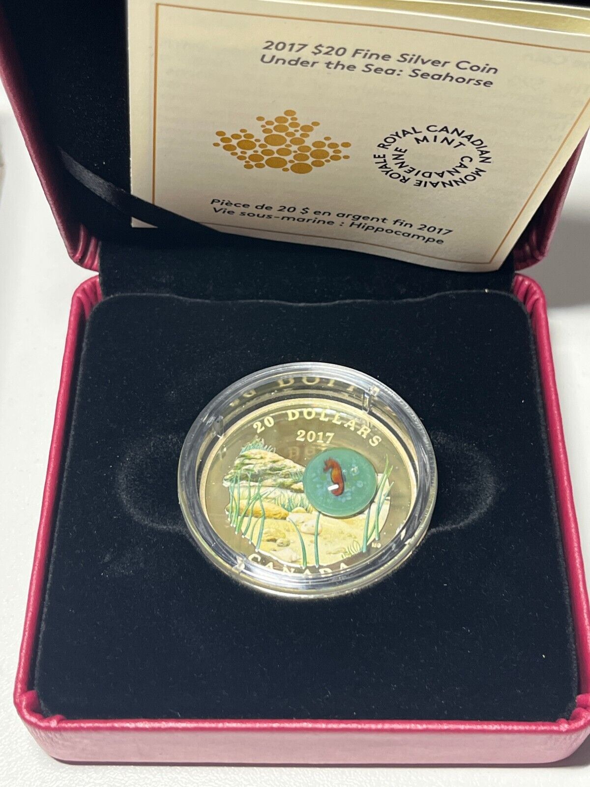 2017 'Seahorse - Under the Sea' Colorized Proof $20 Fine Silver Coin - Complete