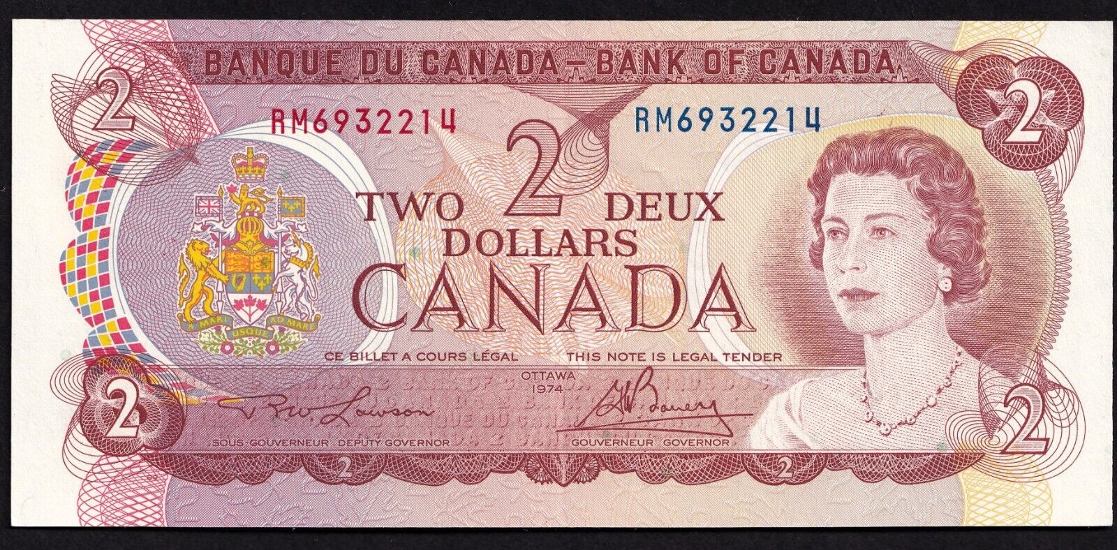 Canada 1974 $2 Two Dollar Banknote Lawson - Bouey RM 6932214