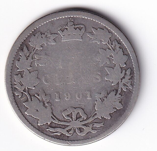 Canada 1901 25 Twenty Five Cent Silver Coin Queen Victoria .925 Silver