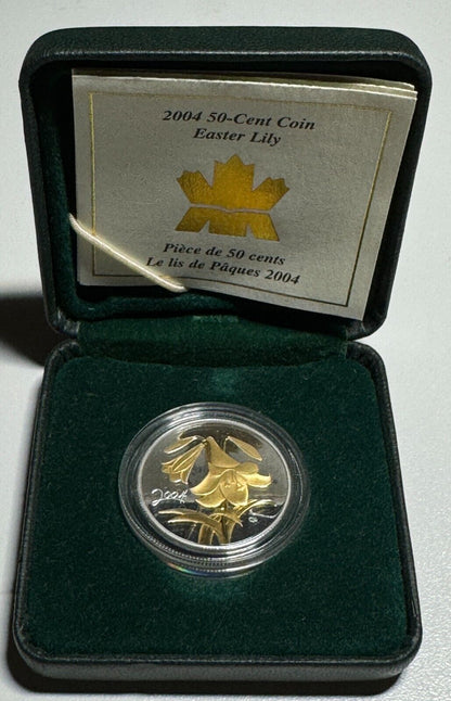 2004 Canada Easter Lily 50 cent Gold Plated Sterling Silver Coin - No Sleeve