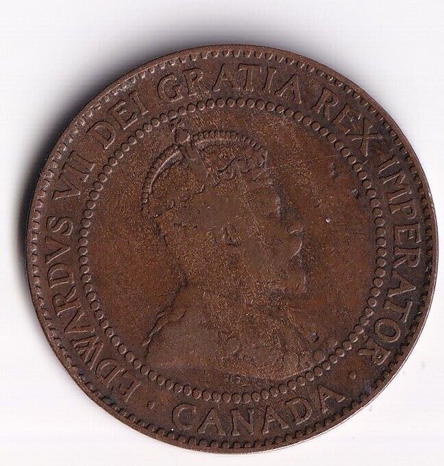 Canada 1910 1 Cent One Large Cent Coin King Edward Nice Details