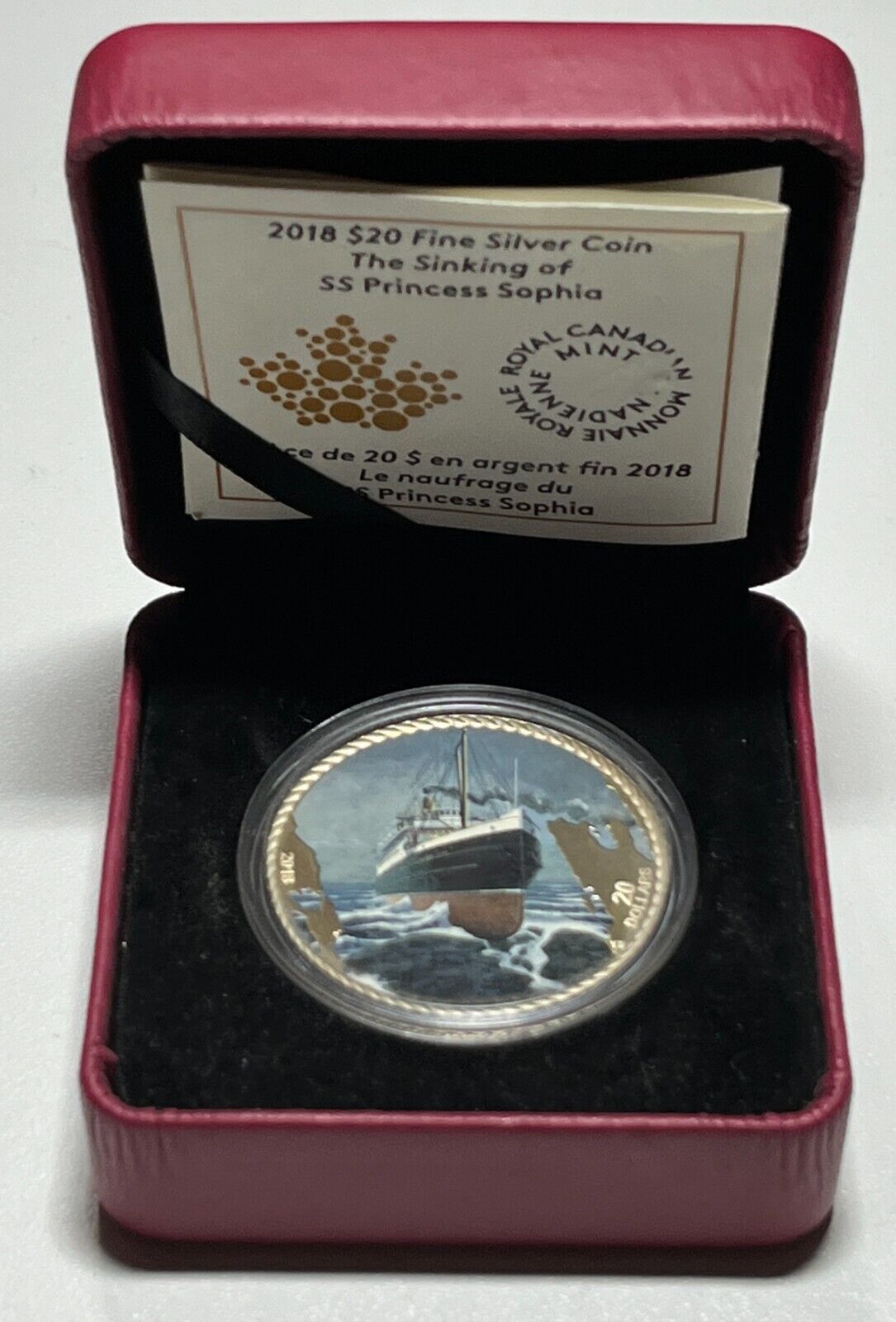 2018 Sinking SS Princess Sophia Centennial $20 1OZ Pure Silver Proof Coin Canada