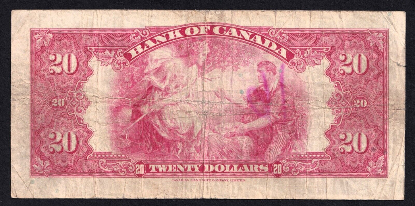 1935 Bank of Canada $20 Banknote BC-9a English Rare Large Seal