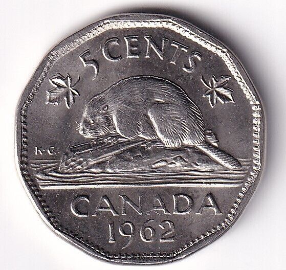 Canada 1962 Five Cent 5c Nickel Queen Elizabeth II  Re-Engraved Date "D"